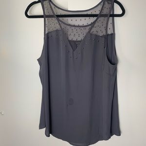 Torrid sleeves gray mesh polka dot blouse